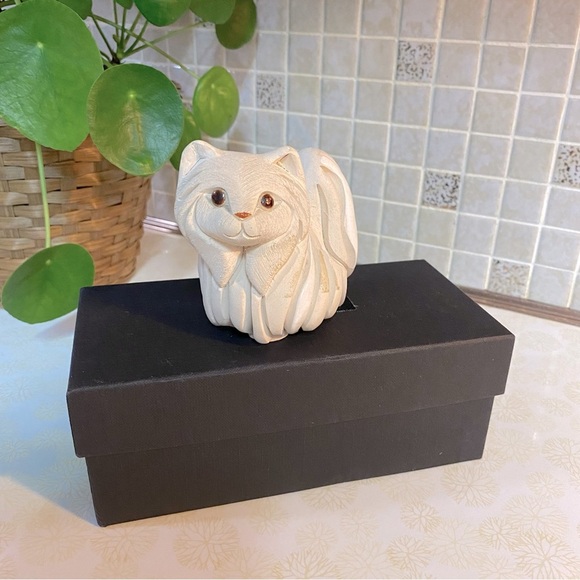 Vintage Artesania Rinconada Uruguay Hand Carved Clay Persian Cat White - Picture 1 of 7
